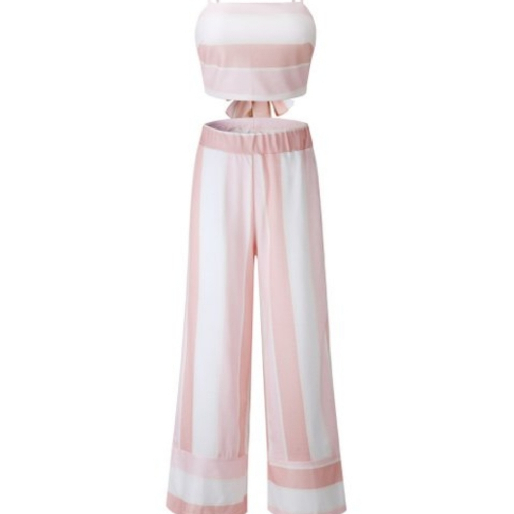 2 PC. WIDE LEG PANTS & TOP W/BACK BOW TIE